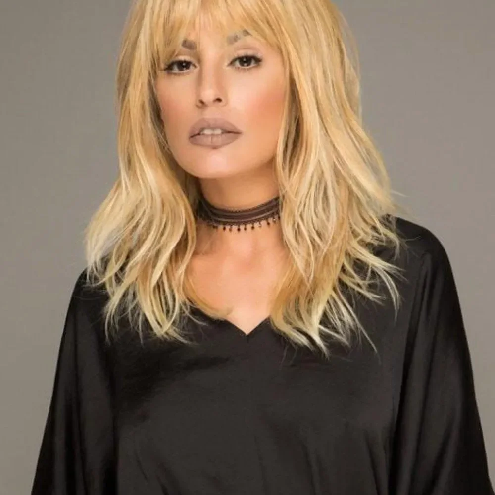 Brown w/Hilite NEW WIG, layered & textured style with Mono Part HEAT FRIENDLY